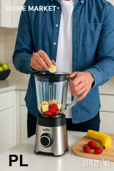 Блендер Oliver Voltz OV51162E, 800-1000W, 2 скорости + Pulse, стъклена кана 1.5L, Инокс Описание: Бл, снимка 1