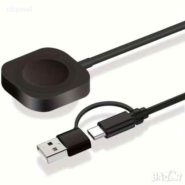 2 в 1 бързо безжично зарядно устройство за Samsung Galaxy Watch 7/6/5/4/3/2/Active, USB + TYPE C, снимка 1