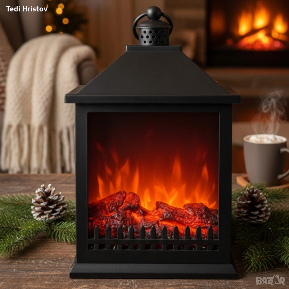 LED Декоративен фенер-камина – Реалистичен пламък за Коледа и зимен уют, снимка 1