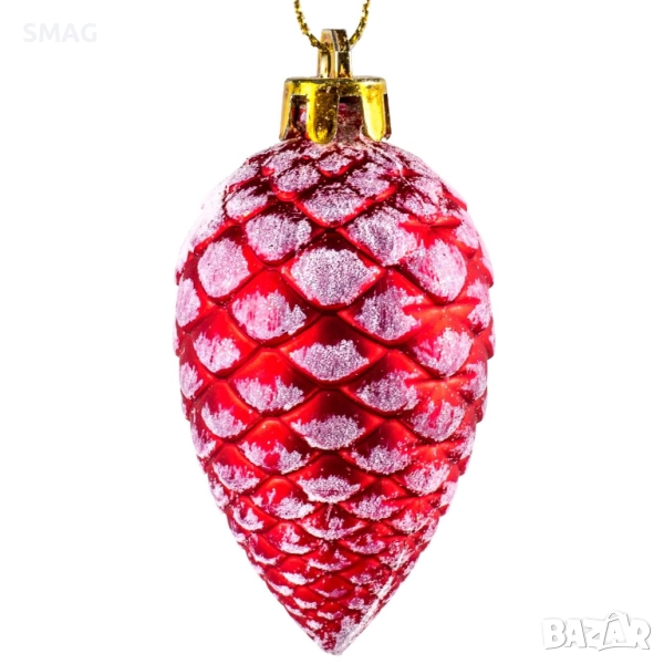 Комплект коледни шишарки червено-заснежени 7 см 4 бр._1143008, снимка 1