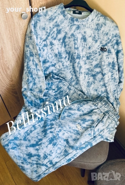 Дамски екип Alo в синьо варен памук с нежни камъчета , снимка 1