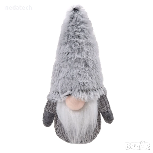 Гном със сива пухкава шапка, 31 cm, сив, снимка 1