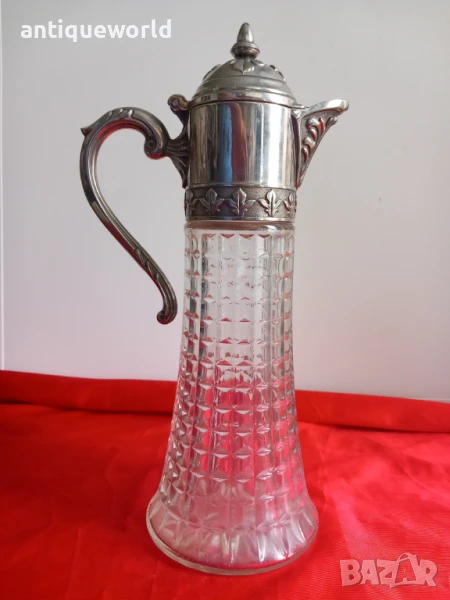 Стара Кристална Кана ,Гарафа , Посребрена, снимка 1