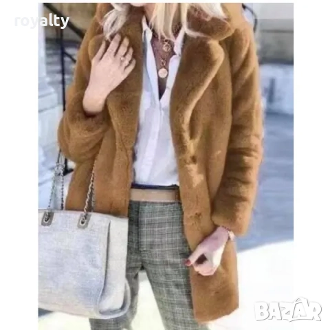 Дамско палто от плюш светлокафяво, снимка 2 - Палта, манта - 52199529