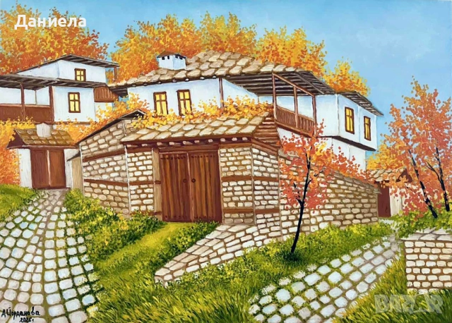 "В прегръдката на есента.", авторска картина с маслени бои., снимка 2 - Картини - 51461547