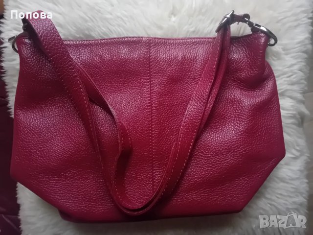 Червена италианска чанта естествена кожа , снимка 2 - Чанти - 50051520
