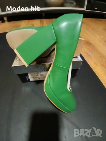 Нови елегантни дамски обувки в зелено /дебел ток и платформа/, снимка 9 - Дамски обувки на ток - 53673474