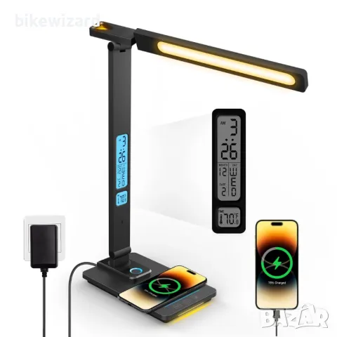 Настолна лампа, LED димируема с функция за зареждане, часовник нощна лампа 10 W  НОВА