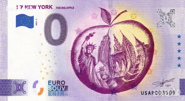❤️ ⭐ САЩ 2023 0 евро I ♥ New York UNC нова ⭐ ❤️, снимка 2 - Нумизматика и бонистика - 53019056
