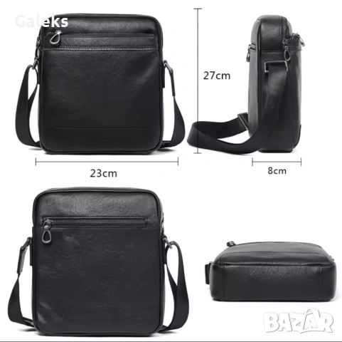 Мъжка елегантна дизайнерска чанта за през рамо /Черна естествена кожа!, снимка 8 - Чанти - 53260461