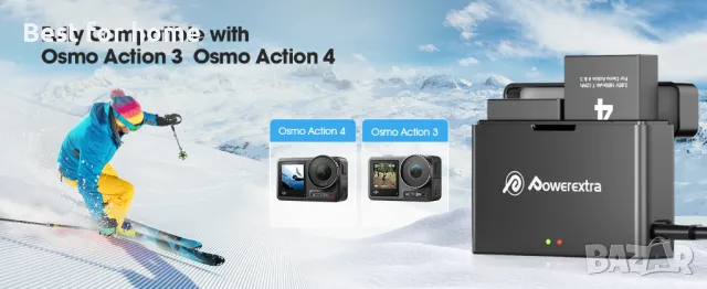 Комплект батерии и зарядно DJI Osmo Action 4 и 3 от Powerextra, снимка 9 - Батерии, зарядни - 48482541