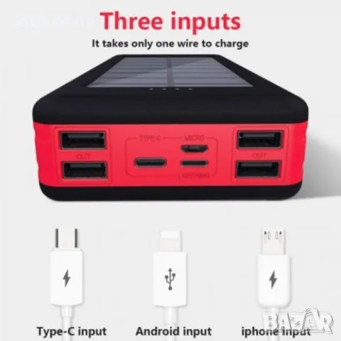 Power Bank UKC 60000 mAh със соларен панел 4 USB с 3 адаптера, снимка 2 - Външни батерии - 48289908