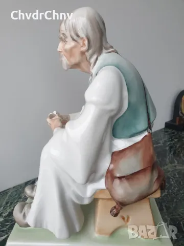 2бр Zsolnay Pecs статуетка 33см/стара унгарска порцеланова фигура/седнал мъж-овчар, снимка 4 - Статуетки - 49577395