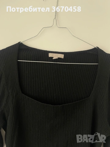 Черна моделна блуза рипс с широко деколте Л размер еластична H&M, снимка 2 - Блузи с дълъг ръкав и пуловери - 53721813