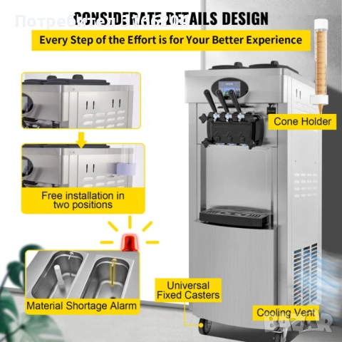 Професионална Машина за Крем Сладолед - Нощен Режим, Аериране, 2450W, снимка 6 - Машини за сладолед - 53679532