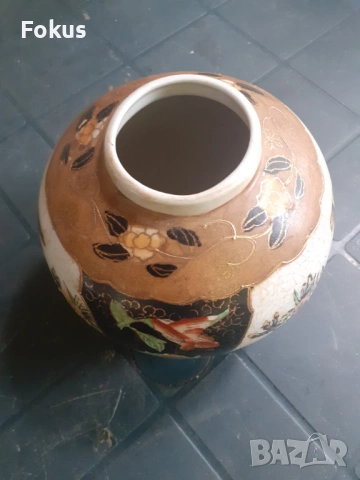 Стара красива ваза буркан порцелан Сатцума Satsuma маркиран, снимка 5 - Антикварни и старинни предмети - 53313056