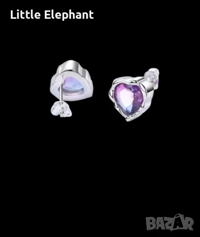 Сребърни обеци сърца"Luxery design jewelry",purple,колекция"Hearts"/нови