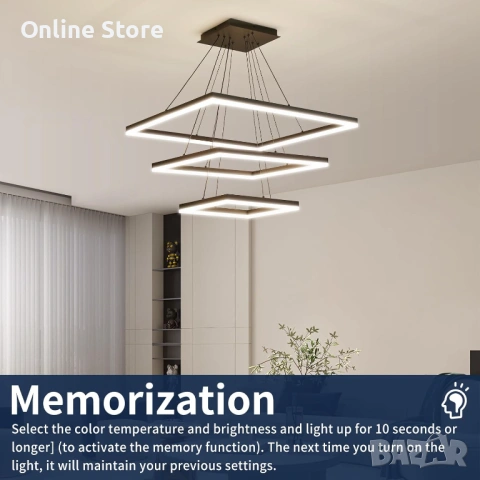 Модерен LED полилей 3-слоен квадрат – димируем, с дистанционно и регулируема височина, снимка 4 - Полилеи - 54176361