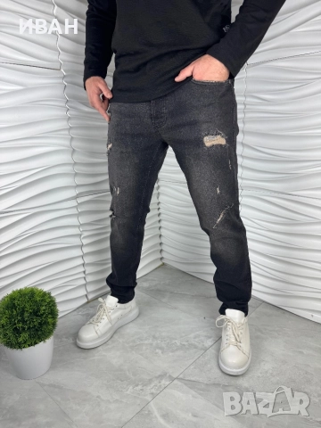 Мъжки дънки в черен цвят с накъсан ефект, снимка 3 - Дънки - 52967577