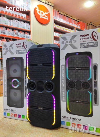 🔊 ABS-12202 – 12”×2 Xbass 200W 6000mah-50лв Професионална караоке тонколона, Bluetooth, 2 микрофонa, снимка 7 - Караоке - 51831246