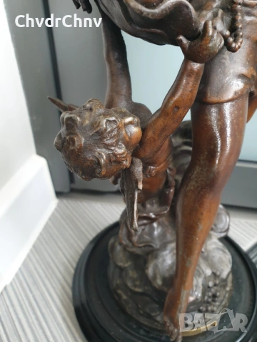 47см-4кг Moreau ЦАМ статуетка/стара френска скулптура/фигура на жена с ангел-херувим, снимка 6 - Статуетки - 54166401