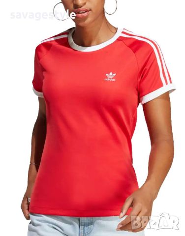 Дамска тениска ADIDAS Originals Adicolor Classics Slim 3-Stripes Tee Red, снимка 1 - Тениски - 46166770
