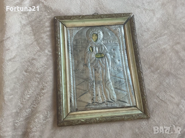 Стара икона с рамка в метал
