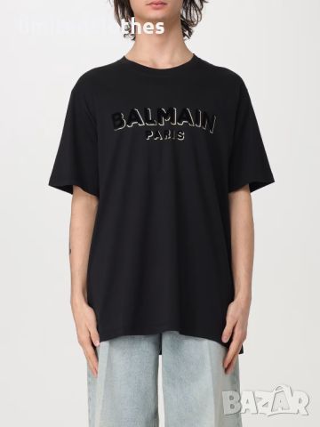 BALMAIN Flocked Gold Metallic Logo Print Oversized Мъжка Тениска size M и XXL, снимка 7 - Тениски - 46653405