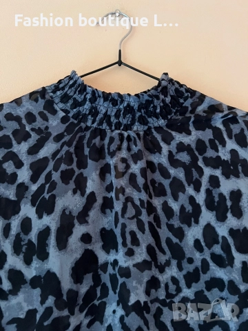 Тигрова ефирна блуза тип поло в тъмно сив цвят 🩶, снимка 2 - Блузи с дълъг ръкав и пуловери - 52166596