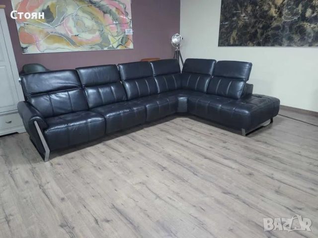Дизайнерски черен кожен ъглов диван с електрически релакс механизъм, снимка 11 - Дивани и мека мебел - 46474871