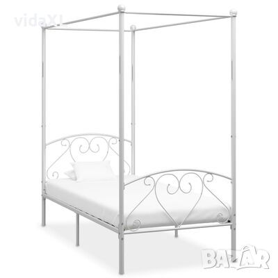vidaXL Рамка за легло с балдахин, бяла, метал, 120x200 см（SKU:284470