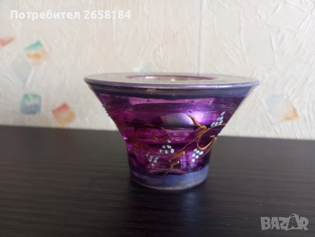 Комплект ръчно рисувани чаши за вино 2 бр.+ свещник, снимка 3 - Декорация за дома - 50592031