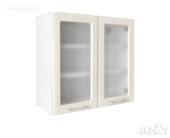 Шкаф с две витрини и два рафта, V80/S Беж гланц, снимка 1 - Шкафове - 45504879