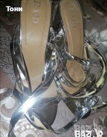 Сребристи Дамски Красиви Сандали на Ток Нови 40 , снимка 6 - Сандали - 50470807