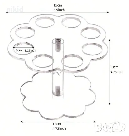 прозрачна Пластмасова Акрилна стойка поставка стелаж с 8 дупки за фунийки сладолед сладоледи, снимка 4 - Други - 27341935