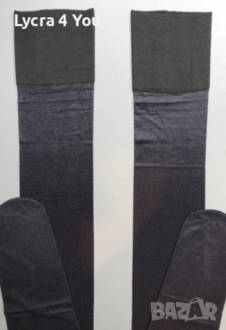 M/L черни лъскави чорапи с ликра и широка плоска лента, снимка 2 - Бельо - 52384166