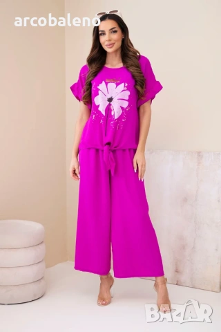 Дамски комплект от вискоза с щампована блуза и панталон, 11цвята , снимка 6 - Комплекти - 53863336