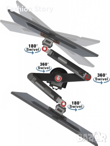 Двоен мониторен държач за бюро NB Ergonomic H180 (17–27", до 9 кг на монитор), снимка 5 - Стойки, 3D очила, аксесоари - 51955366