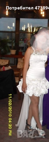 Сатенена бална рокля със свалящ се шлейф с цип.роллята може да се използва както дълга така и къса. , снимка 3 - Рокли - 53488241