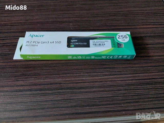 NVME SSD Apacer M.2 AS2280P4 256GB, снимка 2 - Твърди дискове - 53860907