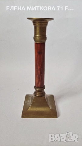 Красив свещник от масивен месинг и дърво, снимка 2 - Антикварни и старинни предмети - 52697272