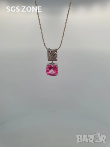 СРЕБЪРЕН ВИСУЛКА С НАТУРАЛЕН РОЗОВ ТОПАЗ ОТ ТАЙЛАНД, снимка 2 - Колиета, медальони, синджири - 52375821