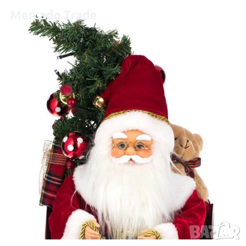 Коледна реалистична фигурка Дядо Коледа с шейна, музика и LED, 49см, снимка 6 - Декорация за дома - 52324543