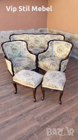Френска холна гарнитура с гобленова дамаска , снимка 12 - Дивани и мека мебел - 52790049