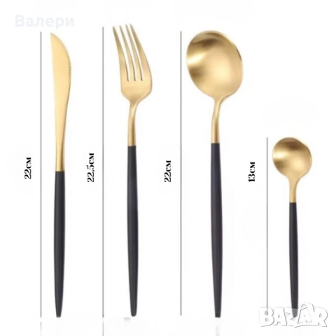 Комплект прибори за хранене от 24 части с луксозен дизайн и магнитна кутия в златисто и черно, снимка 5 - Прибори за хранене, готвене и сервиране - 53201283