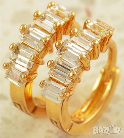 Изящни обеци от 9к попълнено злато с 5 цирконии 15 лв., снимка 2 - Обеци - 51770236