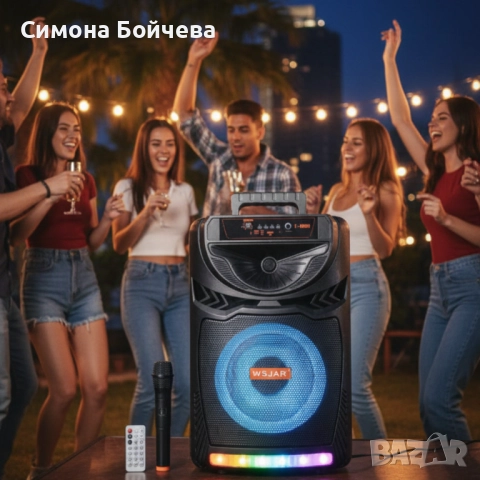 Bluetooth караоке колона с безжичен микрофон – 8,5″ говорител, LED светлини, TWS и FM радио, снимка 5 - Тонколони - 52819387