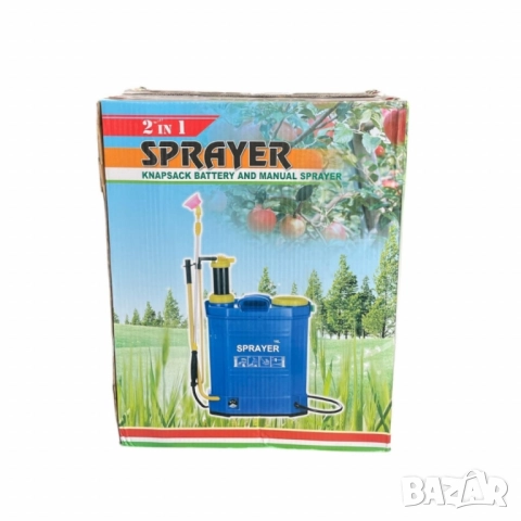 Пръскачка 2 в 1 с батерия и ръчно налягане – 16 литра, синя, снимка 5 - Други - 52578128