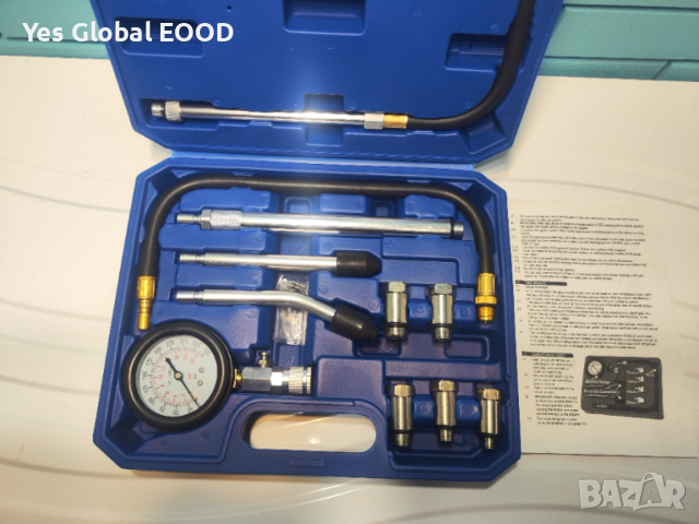 Комплект тестер за компресия бензинови двигатели 0–300 PSI, снимка 9 - Куфари с инструменти - 52663312