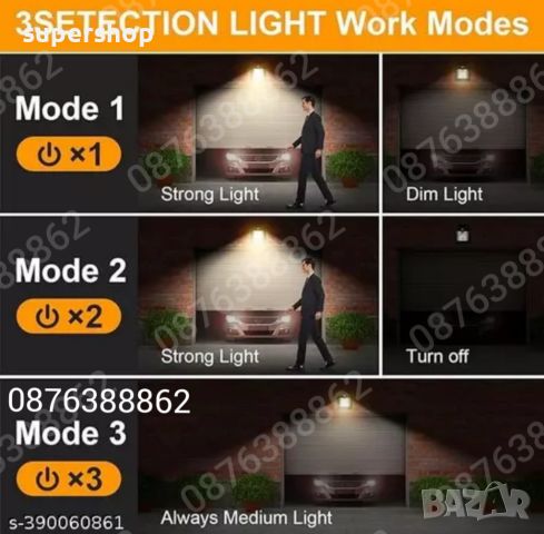 Соларна лампа за фасада, топла светлина, сензор за движение, 28W, снимка 8 - Соларни лампи - 45276834